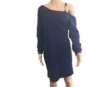 Venus Navy Blue Cold Shoulder Midi-Dress with Rhinestone Accent Size M